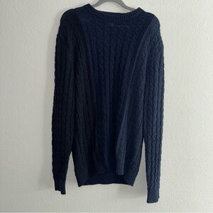 Zara Women’s Tri Colored Navy Blue Crewneck Cable Knit Sweater Size XL